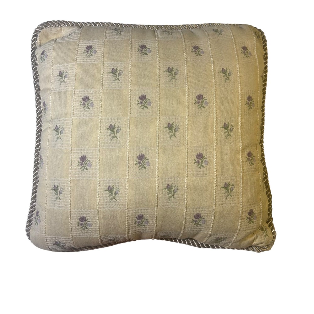 Soft Impressions Floral Jacquard Throw Pillow Cream Purple Silver Rope Trim 15"